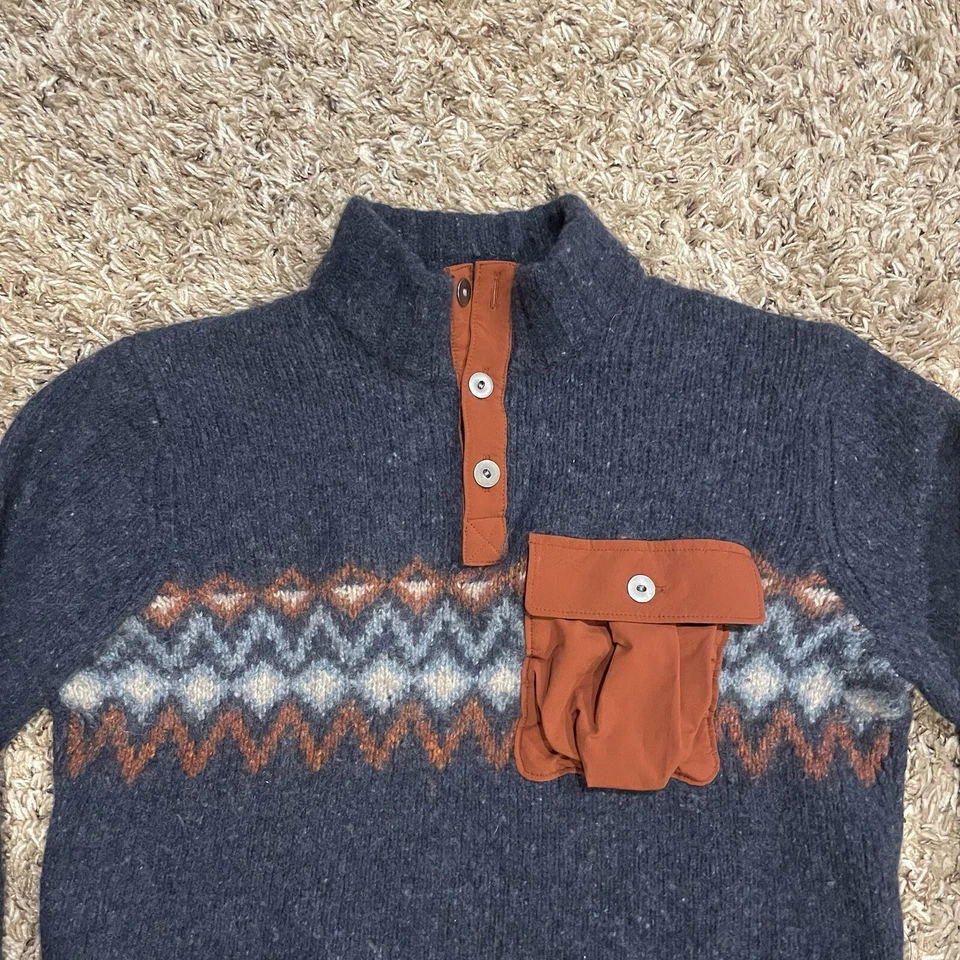 Smartwool Heavy Henley Long Sleeve Wool Sweater Sweatshirt Mens Sz M Blue Brown - Image 4 of 4