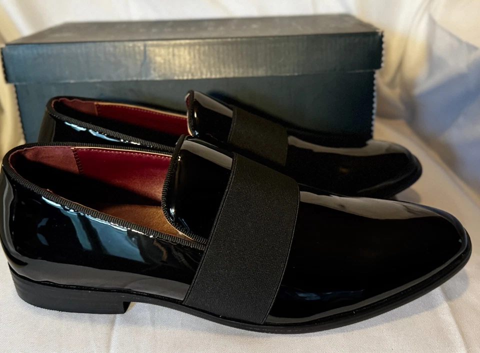 Zapatos de vestir PERRY ELLIS talla US10, EU 43, charol negro sin cordones, nuevos en caja Foto 3 de 4