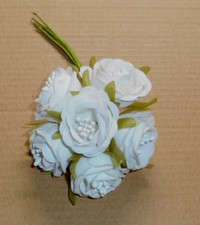 WHITE millinery cloth Vintage style 6 silk FLOWER rose cluster Stamens DOLLS 
