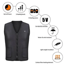 Electric Heated Vest Jacket USB Thermal Warm Up Heating Body Warmer Winter Large