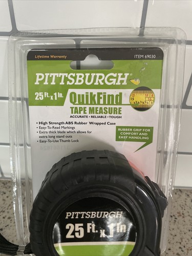 Pittsburgh 25 piedi. x 1 pollice Misura nastro Quik Find #69030 con cordino e clip da cintura - Nuovo con scatola - Foto 2 di 6