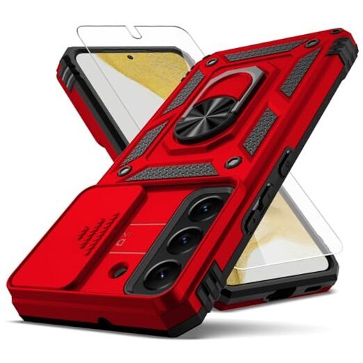 for Samsung Galaxy S22 Case,with Camera Lens Cover HD Screen Red