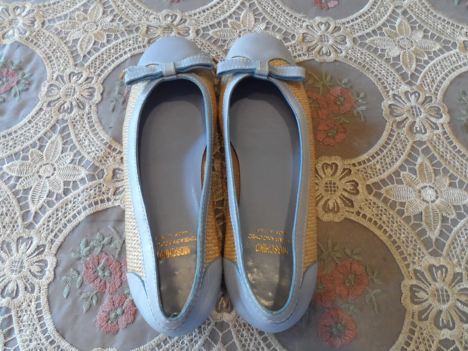 Moschino Cheapandchic Beige & Blue Leather/Rafia Ballet Flats Size 7B - Image 3 of 4
