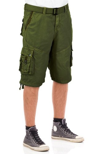 Mens Cargo Shorts Belt Olive Green Lava 