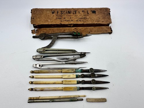 Antique Early W F Stanley & Co London Drawing Drafting Surveying Instruments - Foto 1 di 15