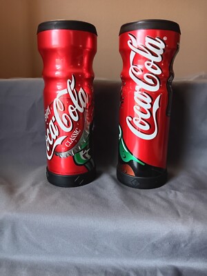2 Coca Cola Logo Insulated Aluminum Metal Hot Cold Drink Travel Cup NO LIDS