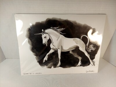 Ciara Barsotti artist, Inktober Day 17 - Graceful - Unicorn, black & white, mint