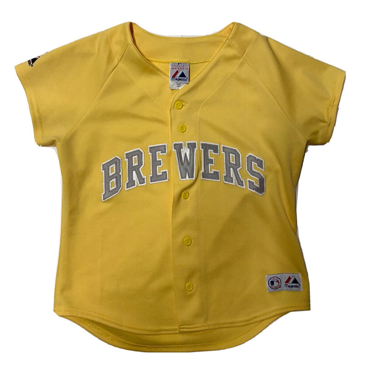 Milwaukee Brewers Baseball Jersey Majestic Genuine MLB Womens Large Yellow  Sewn