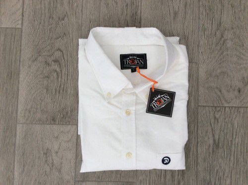 MENS BIG SIZE TROJAN LONG SLEEVE BUTTON DOWN OXFORD SHIRT WHITE SIZE 4XL - Picture 2 of 2