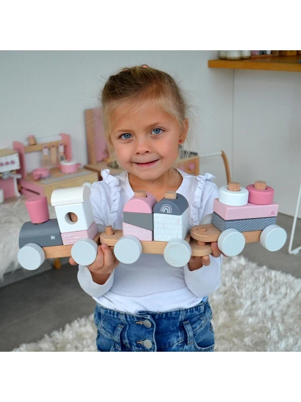 Label Label Holzzug Rosa personalisiert mit Namen Geburtsdaten Geschenk Geburt - Bild 3 von 4