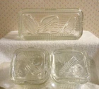 3 Piece Vintage Federal Glass Refrigerator Clear Dishes with Embossed Veggie Lid