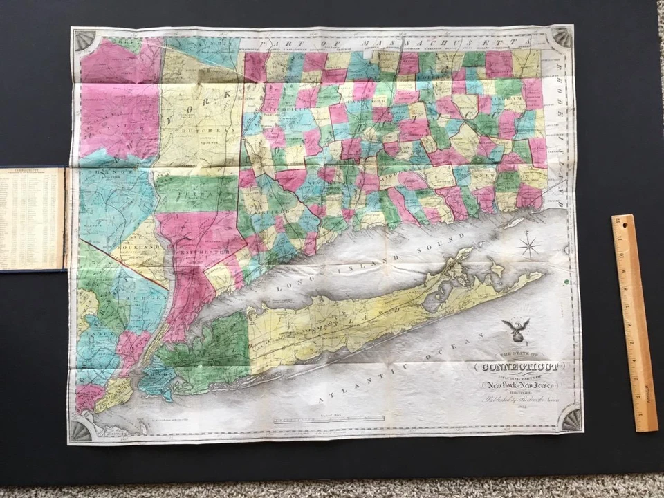 1854 STATE OF CONNECTICUT "LARGE 28"X23" POCKET MAP,NEW YORK,NEW JERSEY,ORIGINAL - Image 3 of 4