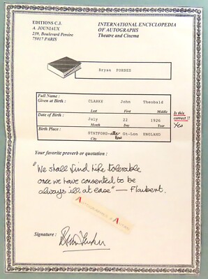   Bryan FORBES britischer Filmregisseur geboren London - Flaubert - Autogramm