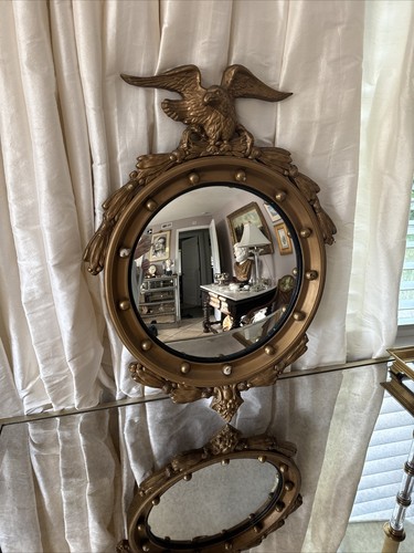Antique Gold Gilt Colonial America Federal Porthole Convex Mirror Americana Art - Picture 14 of 22