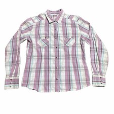 Panhandle Slim 22S8090 Western Shirt Womens M Pink Plaid Pearl Snap Metallic