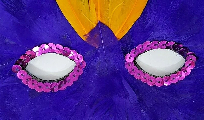Mardi Gras Mask Purple and Green With Pink Sequins Multi Colored Feathered - Image 4 of 4