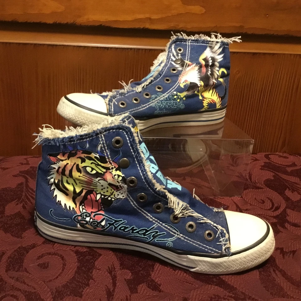 Vtg Ed Hardy designs Slip On Distressed High Top Sneakers Women’s 7 Blue - Image 2 of 4
