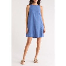 Madewell Linen Blend Shift Mini Dress M Delphinium Blue A-Line