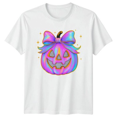 Schillerndes Halloween Geist Kürbis Schleife Damen T-Shirt Halloween Geschenk für Sie
