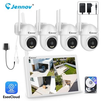 WLAN Überwachungskamera Set Außen  Kamera mit 1TB 5MP 10CH NVR Monitor Audio