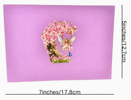 Tarjeta emergente - Tarjeta de felicitación de flor de cerezo, hadas y mariposas Foto 3 de 4