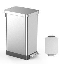 QUALIAZERO 50L / 13 Gallon Stainless Steel Step-On Kitchen Trash Can Soft-Close