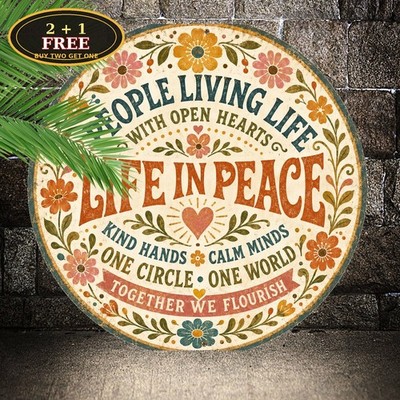 Imagine All The People Sign Inspirational Retro Peace Round Metal Plaque 8x8