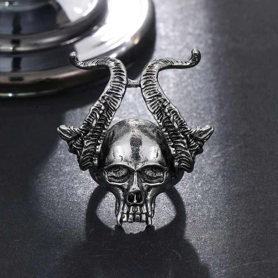 Anillo calavera cuerno de buey de cobre para hombre 10 piezas punk motociclista joyería tamaño ajustable Foto 2 de 4