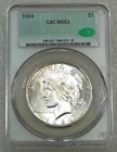1924 Peace Dollar CACG MS63 CAC Frosty Just Graded New Holder #T291E
