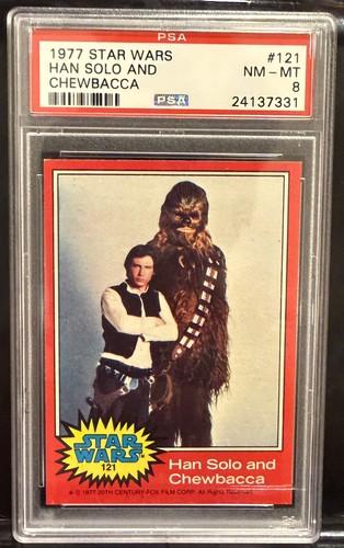 1977 Topps Star Wars #121 Han Solo and Chewbacca — PSA 8