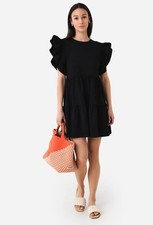 Tuckernuck English Factory Ruffled Babydoll Mini Dress Sz M Black Tiered Cotton