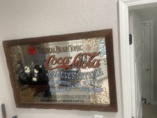 Coca-Cola Mirror Sign with Wood Frame "The Ideal Brain Tonic" Advertising