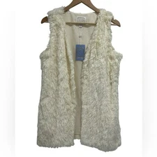 Sail To Sable Faux Fur Eyelash Cream Sleeveless Cardigan Sweater Vest - S