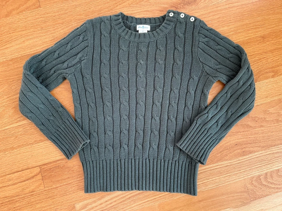 Suéter Tejido con Cable Jugo de Oliva 5 6 M 100% Algodón Verde Bosque Cuello Botón Mediano Foto 2 de 4