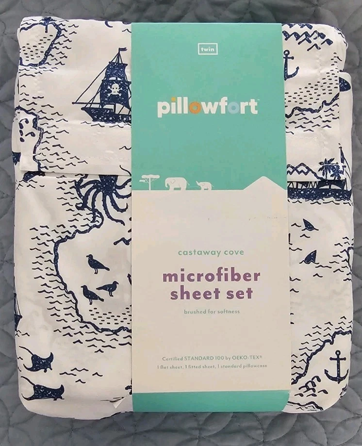 Juego de sábanas dobles pillowfort y 2 fundas azul marino/verde/blanco, Castaway Cove Foto 2 de 4
