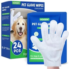 VOISEN 24 Pcs Pet Glove Wipes for Dogs and Cats,Cleaning & Deodorizing Bathin...
