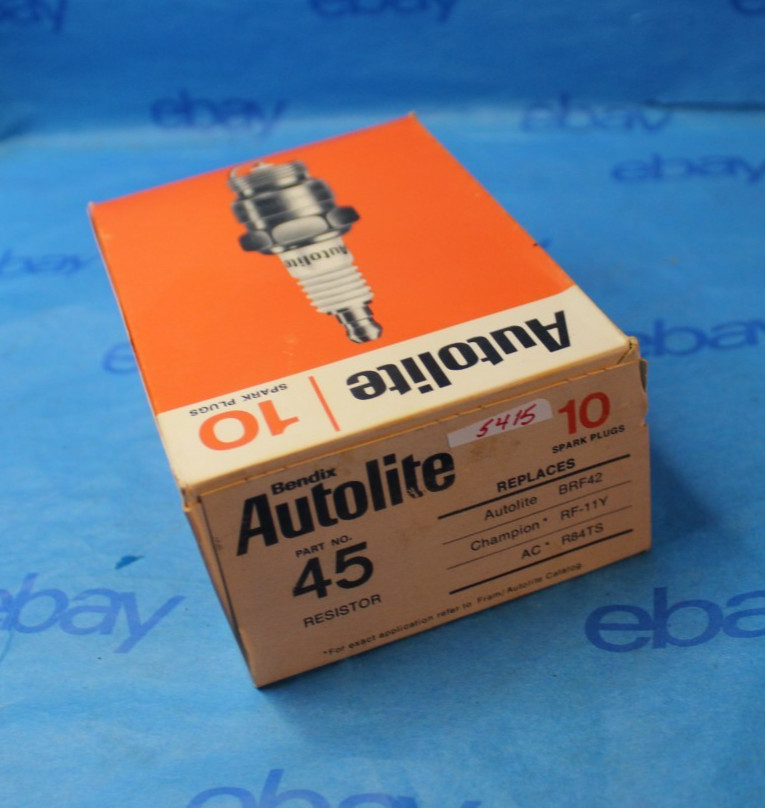 Vintage NOS 10 Pack Bendix Autolite 45 BRF42 RF11Y R84TS Spark Plugs