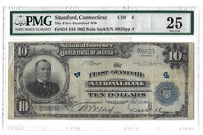 25 PMG 10 Dollars 1902 United States NB Stamford Connecticut Banknote # 624