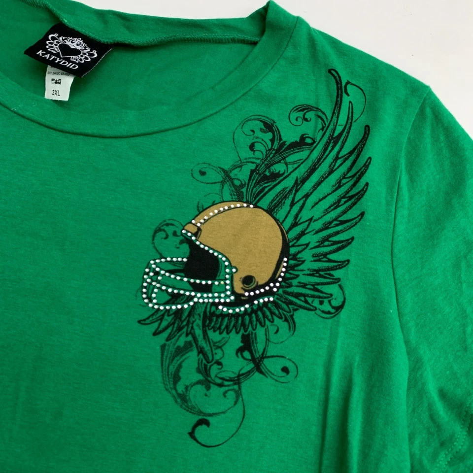 Katydid Peace Love Football Women's Plus 3XL Green Tan Bling Short Sleeve Casual - Image 3 of 4