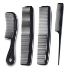 4 Piece Professional Black Comb Set for Women, Men USA MADE