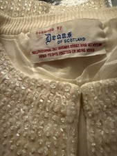 Vintage Deans of Scotland Beaded Angora Wool Cardigan Sweater Cream 50 s60 s