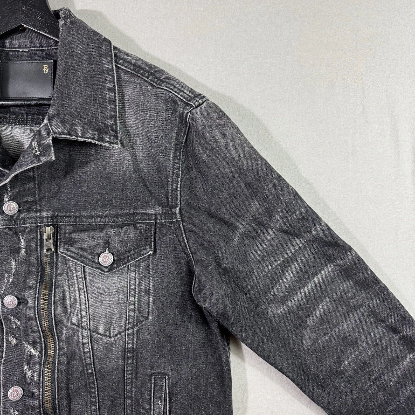 R13 Denim Trucker Jacket Men’s Black Zip Size Medium $1250 MSRP - product detail image 12