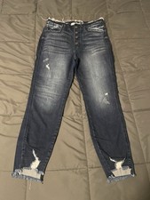 KanCan Jeans Womens 13/30 Distressed High Rise Button Fly Raw Hem Ankle Denim