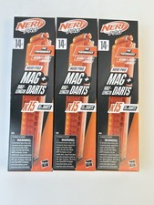 Nerf Pro Mag with 15 Half-Length Darts Magazine plus Refills Lot Of 3