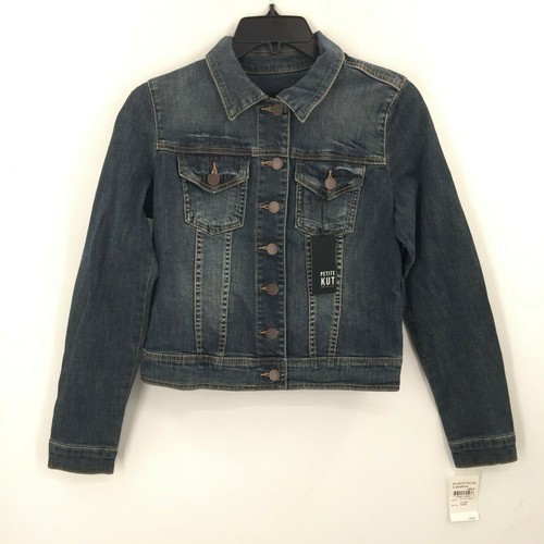 Nordstrom KUT Denim Jeans Jacket Long Sleeve Collared Neck Light Wash White XS P - Picture 2 of 6