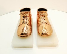 Vintage Italian BronzeCopper Baby Shoes Marble Base Bookends Pair