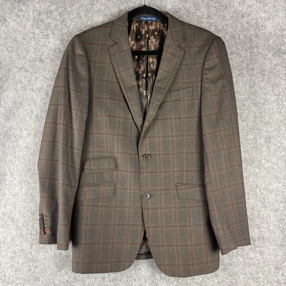 Traje de lavandería inglés de 2 piezas para hombre marrón ventana a cuadros Blazer 38R Pantalón 34x30 Foto 2 de 4