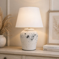 Table Lamp Grey Stone Effect Ceramic Bedside Lamp Rustic White Shade E27 Light