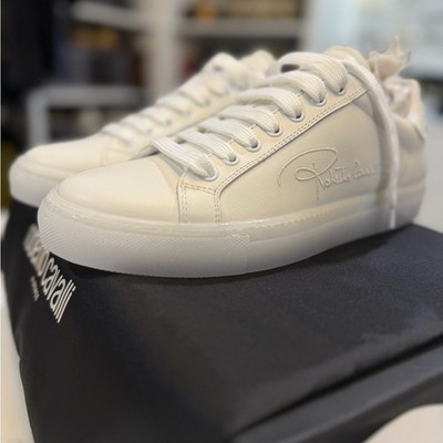 Roberto Cavalli White Calf Pasha Low Sneakers Size 39 , USA 7 Mens