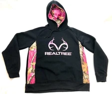 Hoodie RealTree Black Pink Camo LARGE Sweatshirt Kangaroo Pocket Pullover